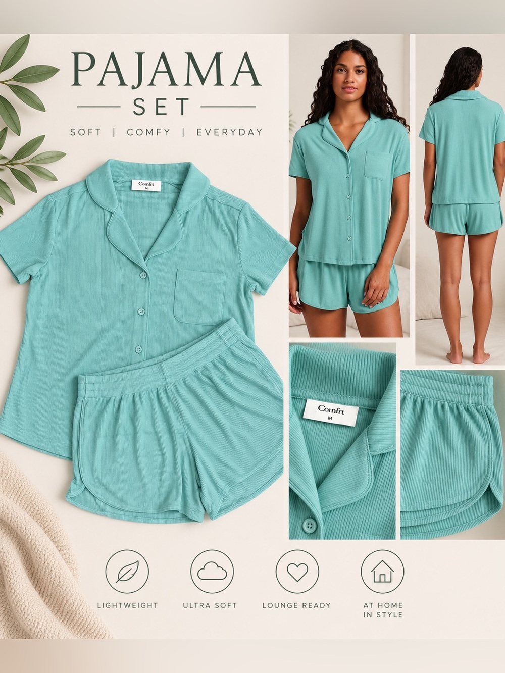 Comfrt Wasabi Green Short Sleeve Pajama Set Size M NWT